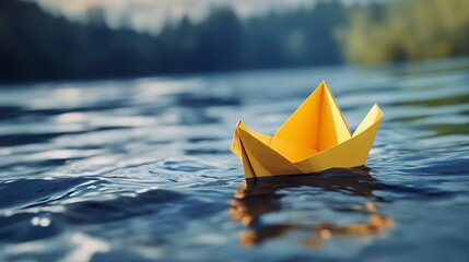 Yellow Paper Boat Change Direction Leadership