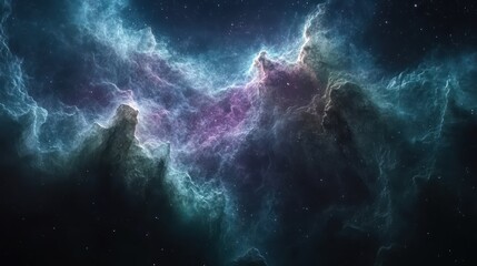 Fototapeta premium Cosmic Nebula: A Celestial Tapestry of Teal, Purple, and Deep Space