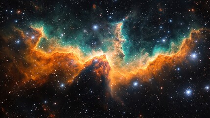 Fototapeta premium Cosmic Nebula: A Celestial Tapestry of Orange and Teal