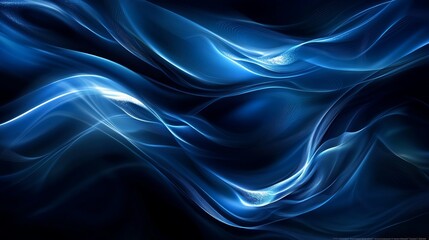 Obraz premium Captivating dark blue backdrop adorned with fluid wave lines, evoking a futuristic technological realm. 