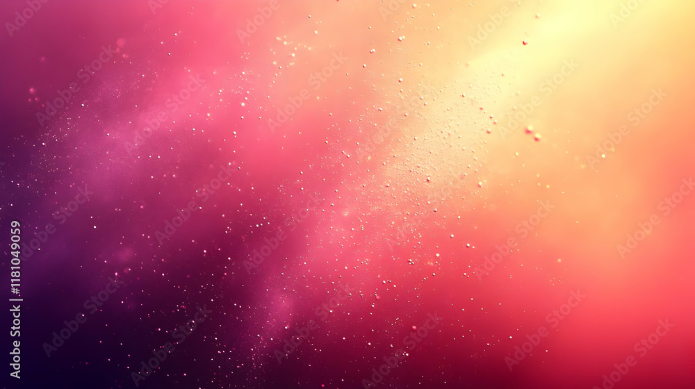Poster abstract background shows particles floating gently in pink and orange hues with soft focus