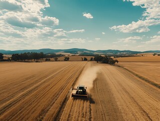 Obraz premium A harvester working in the field of wheat, summer background