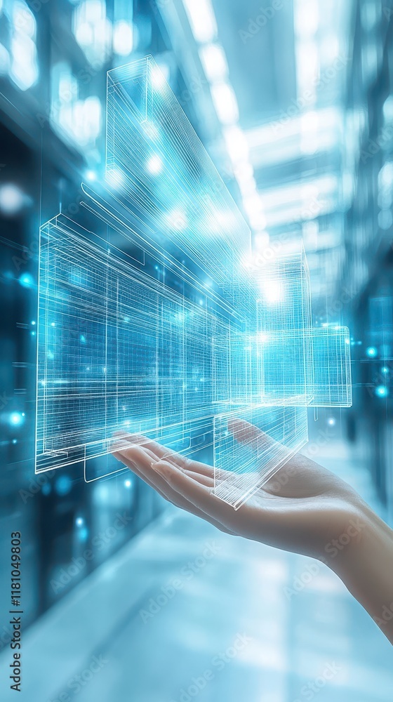 Poster digital data structure held in hand, futuristic technology
