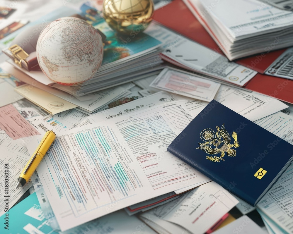 Poster global tax forms and multinational paperwork overview office setting document collection organized e