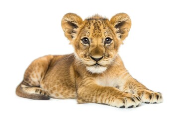 Obraz premium Flawless Image of Lion Cub Lying Isolated on White
