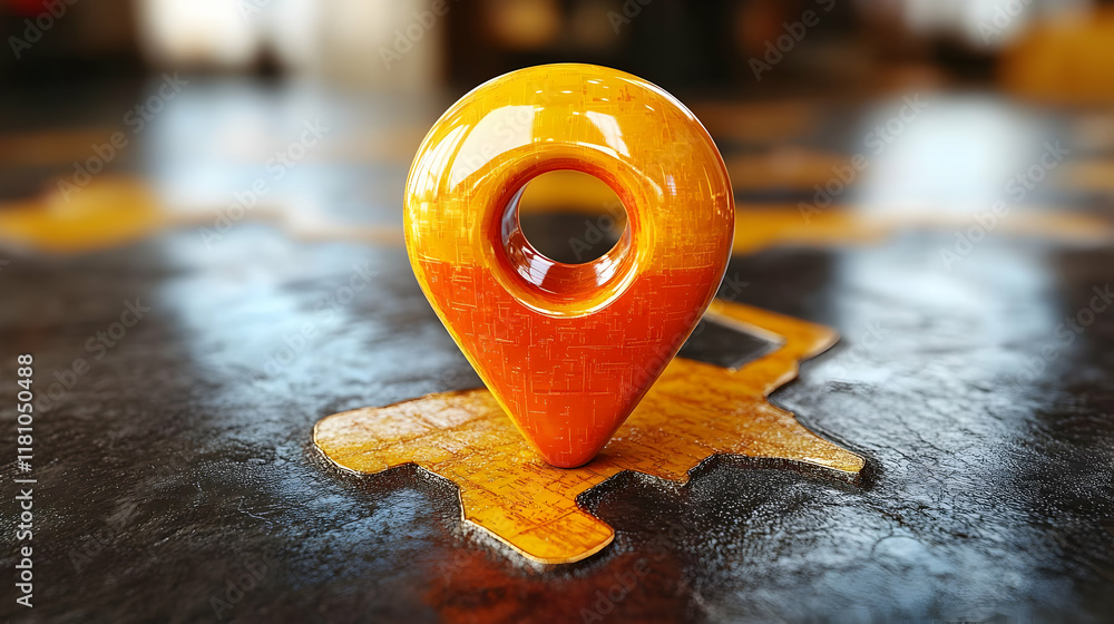Poster 3d location pin stands firmly on a map representing navigation or travel precisely and clearly