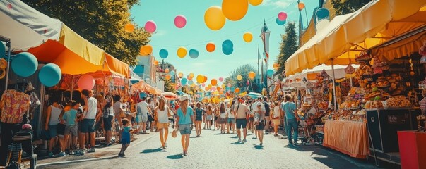 Vibrant payday street festival featuring live music and food vendors urban setting outdoor celebration festive atmosphere