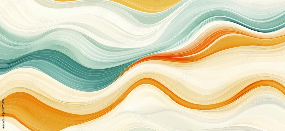 Poster abstract wavy patterns in soft pastel colors with flowing lines and textures, featuring shades of te