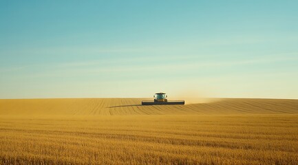 Fototapeta premium A harvester working in the field of wheat, summer background