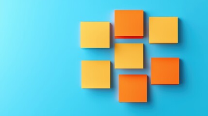 Colorful Square Shapes on Bright Blue Background for Creative Projects