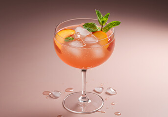Refreshing Peach Cocktail with Mint and Ice