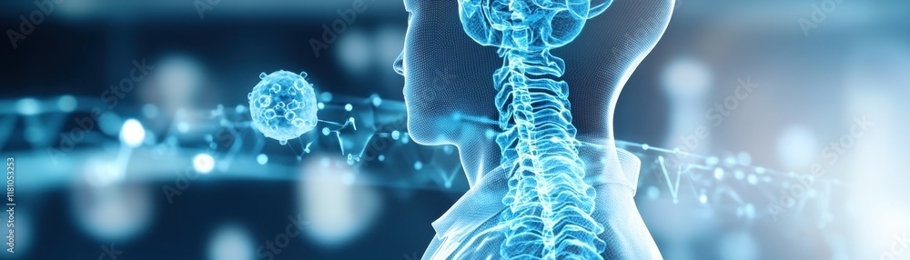 Poster intricate 3d model of human anatomy showcasing detailed muscles organs and skeletal structure in a r