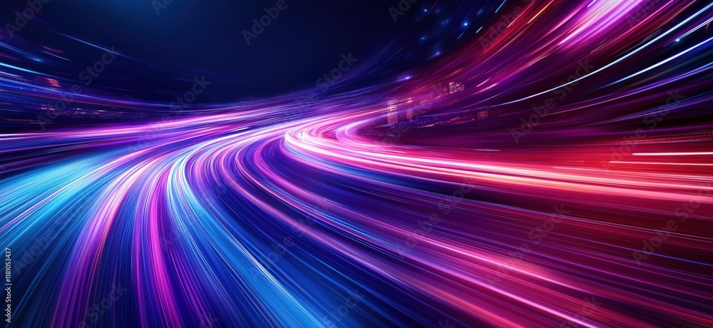 Poster dynamic light trails creating vibrant abstract patterns in motion, showcasing a blend of blue, pink,
