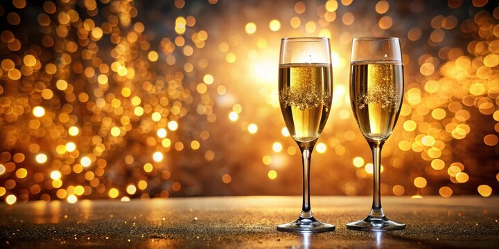 Golden New Year's Eve Champagne Toast: Festive Bokeh Background for Invitations & Banners