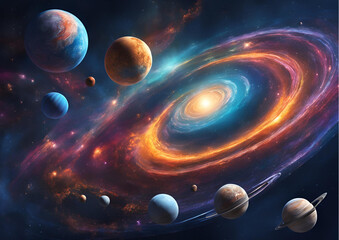 Vibrant Cosmic Galaxy with Planets Stars and Nebulae Stunning Space Artwork