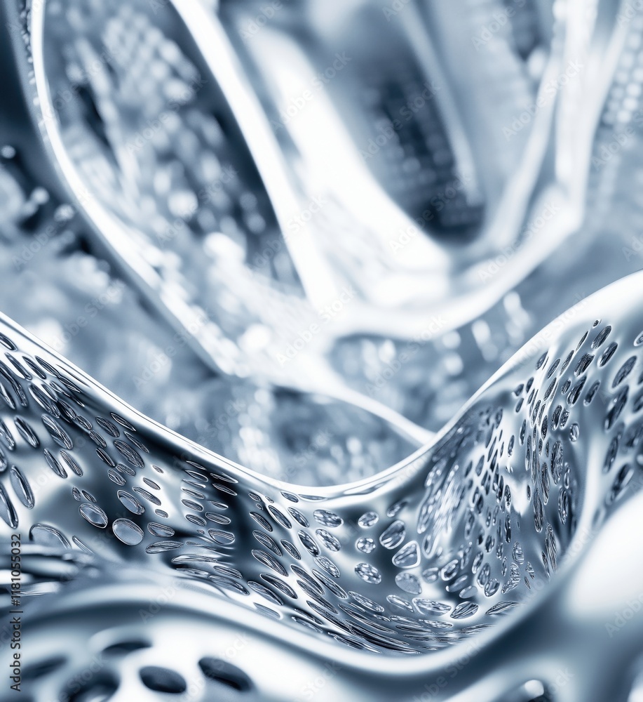 Poster abstract metallic texture with intricate patterns and reflective surfaces showcasing fluidity and de