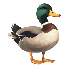 Cute Cartoon Duck Isolated on White Background for Children's Designs on Transparent Background