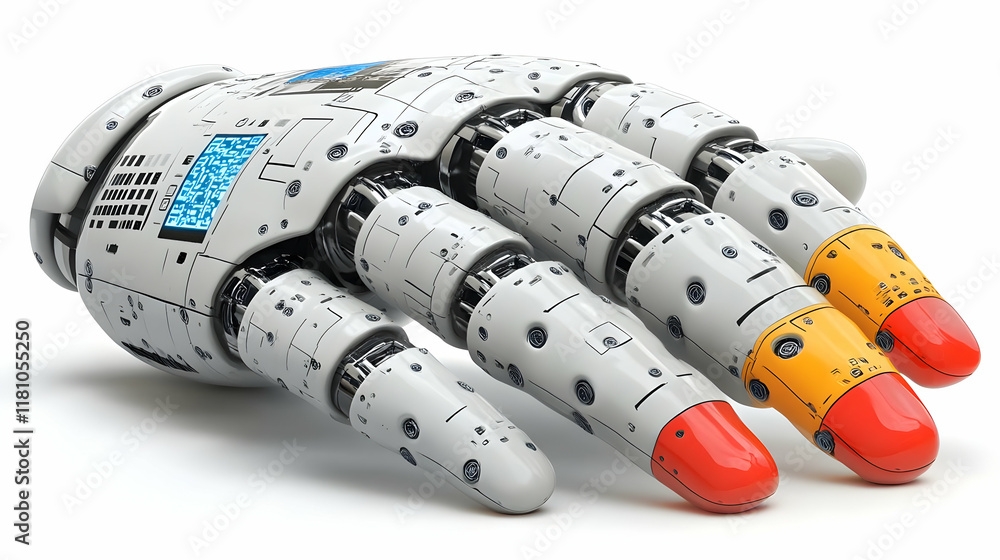 Poster advanced robotic hand displays technology and precision engineering on white background