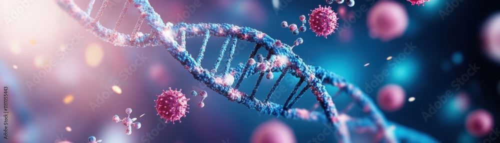 Poster intricate dna molecule structure with central dna strand highlighting the complexity of genetic info