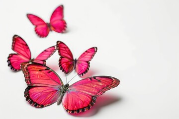 Detailed Color Picture of Pink Tropical Butterflies Isolated on a White Background for Design