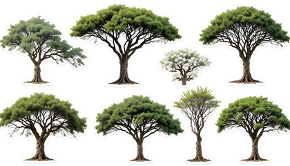 Fototapeta premium Collection of Isolated African Acacia Trees with Cutout Path for Design and Creative Use