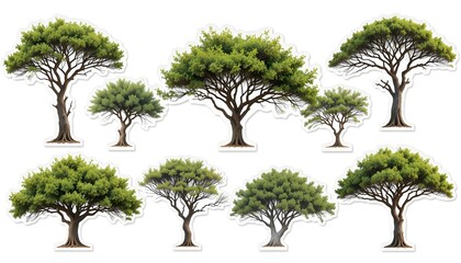 Fototapeta premium Collection of Isolated African Acacia Trees with Cutout Path for Design and Creative Use