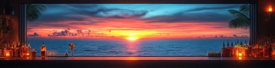 Obraz premium Sunset Cocktails at Tropical Bar: Ocean View Paradise