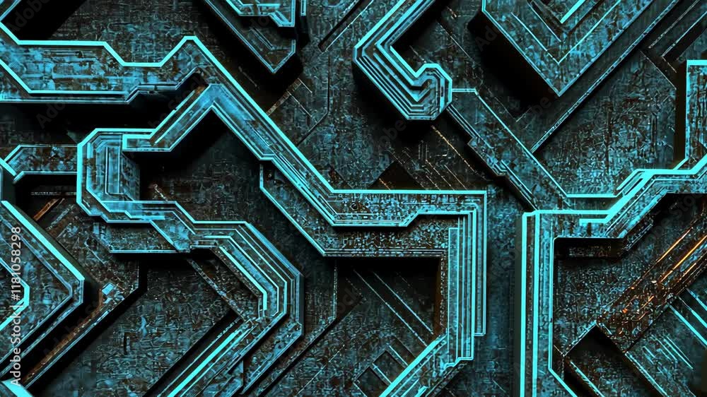 Poster intricate patterns of blue circuitry on a dark textured background showcasing modern technology desi