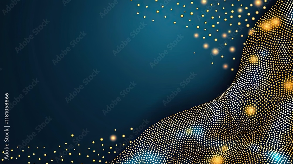 Poster dots abstract background concept. an abstract digital design with glowing dots on a dark blue backgr
