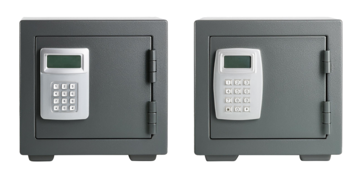 collection safe box with number pad lock isolated on white background