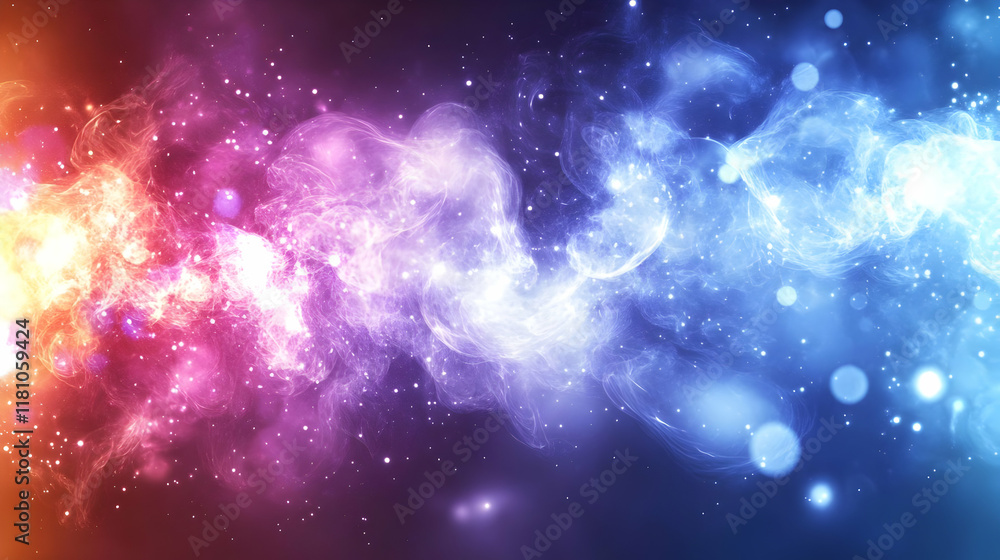 Poster abstract background shows colorful smoke and particles with bokeh effect beautifully