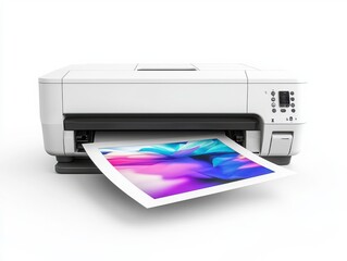 Modern White Printer with Colorful Paper Emerging from Tray
