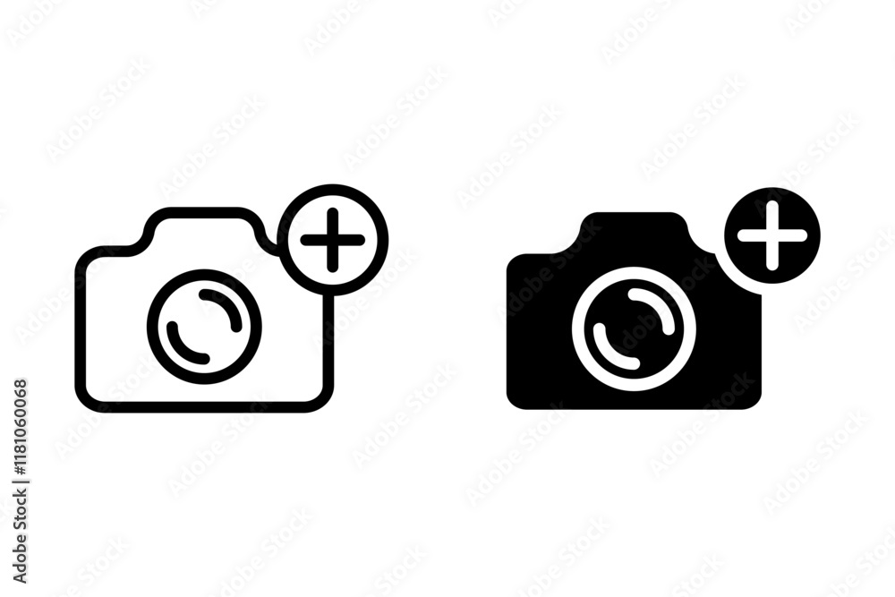 Poster set of camera plus icons. for mobile concept and web design. vector illustration on white background
