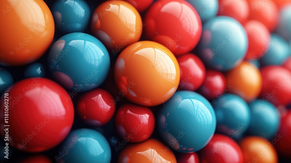 Poster abstract colorful spheres: a vibrant composition of glossy spheres in shades of red, orange, and tea