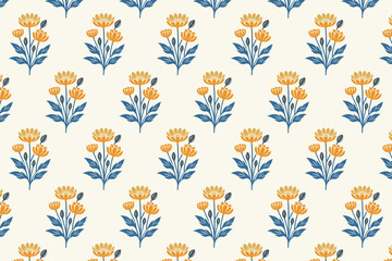 seamless floral pattern with delicate flowers, lush greenery, and intricate details perfect for textile, wallpaper, wrapping paper, and nature-inspired prints