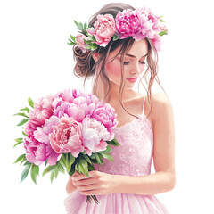 Obraz premium Peonies Flowers Clipart Vector Illustration