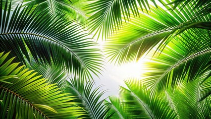 Lush Green Palm Fronds Silhouette, White Background, Tropical, Summer, Nature Photography,  Palm Leaf Silhouette,  Exotic Plants,  Silhouette Backdrop