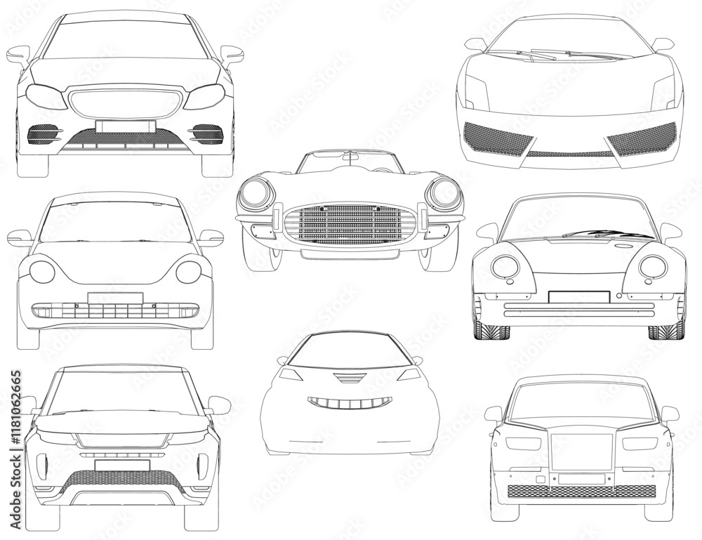 Poster set of outline car. the car is designed for speed and performance, with a powerful engine and aerody