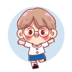 Boy in a school uniform making a cheerful and happy gesture  character cartoon Vector