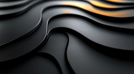 Obraz premium Abstract Dark Grey Wavy Layers with Golden Highlights: A 3D Rendered Design