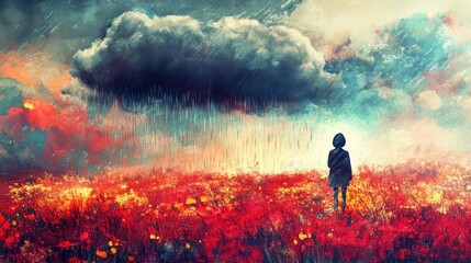 Obraz premium Dramatic Landscape with Figure in Colorful Field