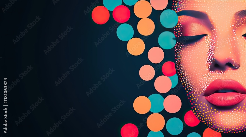 Poster dots abstract background concept. a colorful and artistic representation of a woman's face with vibr