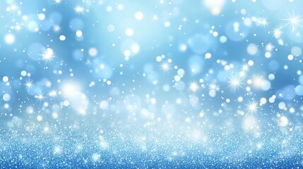 Fototapeta premium Sparkling Blue Winter Wonderland: A Festive Background of Shimmering Lights and Glitter