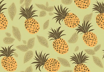 A summer seamless pattern of pineapples on a light green background