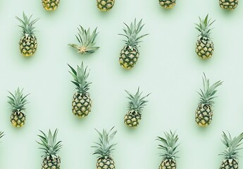 Fototapeta premium A summer seamless pattern of pineapples on a light green background