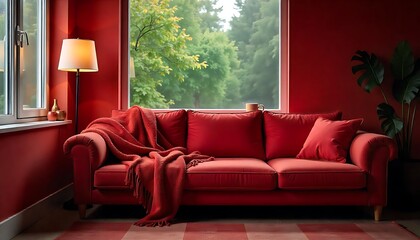 red sofa in a room