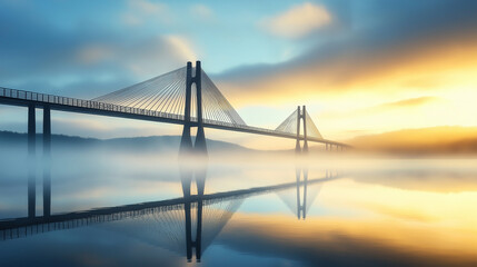 An artistic vision of a bridge shrouded in early morning mist