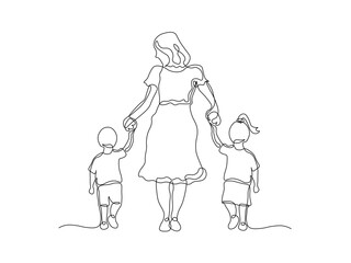 Abstract family,mother and children. continuous single line art hand drawing sketch