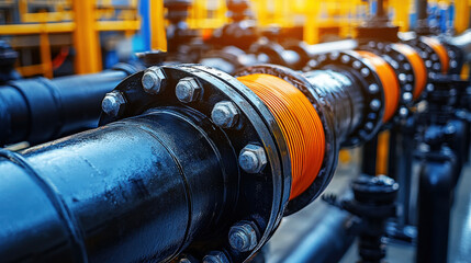 Fototapeta premium Steel pipes and instruments on the shelf