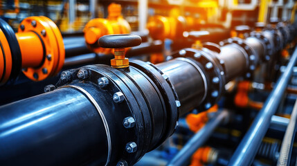 Fototapeta premium Steel pipes and instruments on the shelf